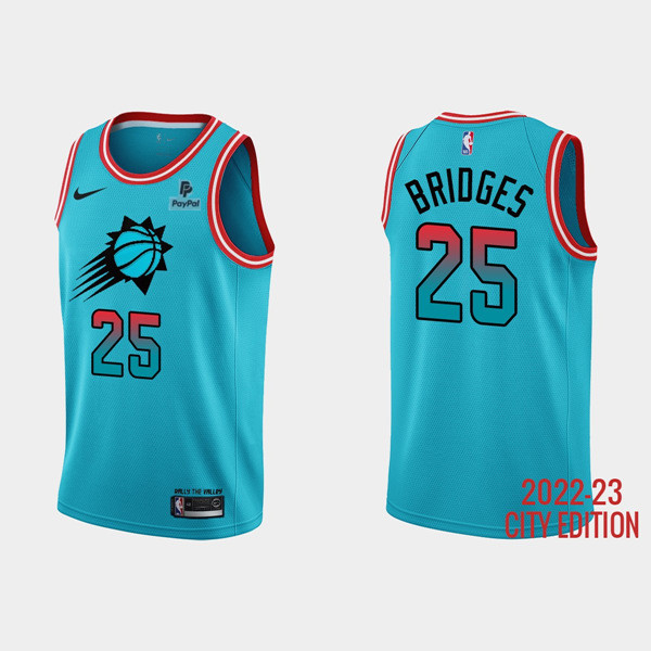 Men's Phoenix Suns #25 Mikal Bridges Blue 2022/23 City Edition With Black Payple Patch Stitched Basketball Jersey